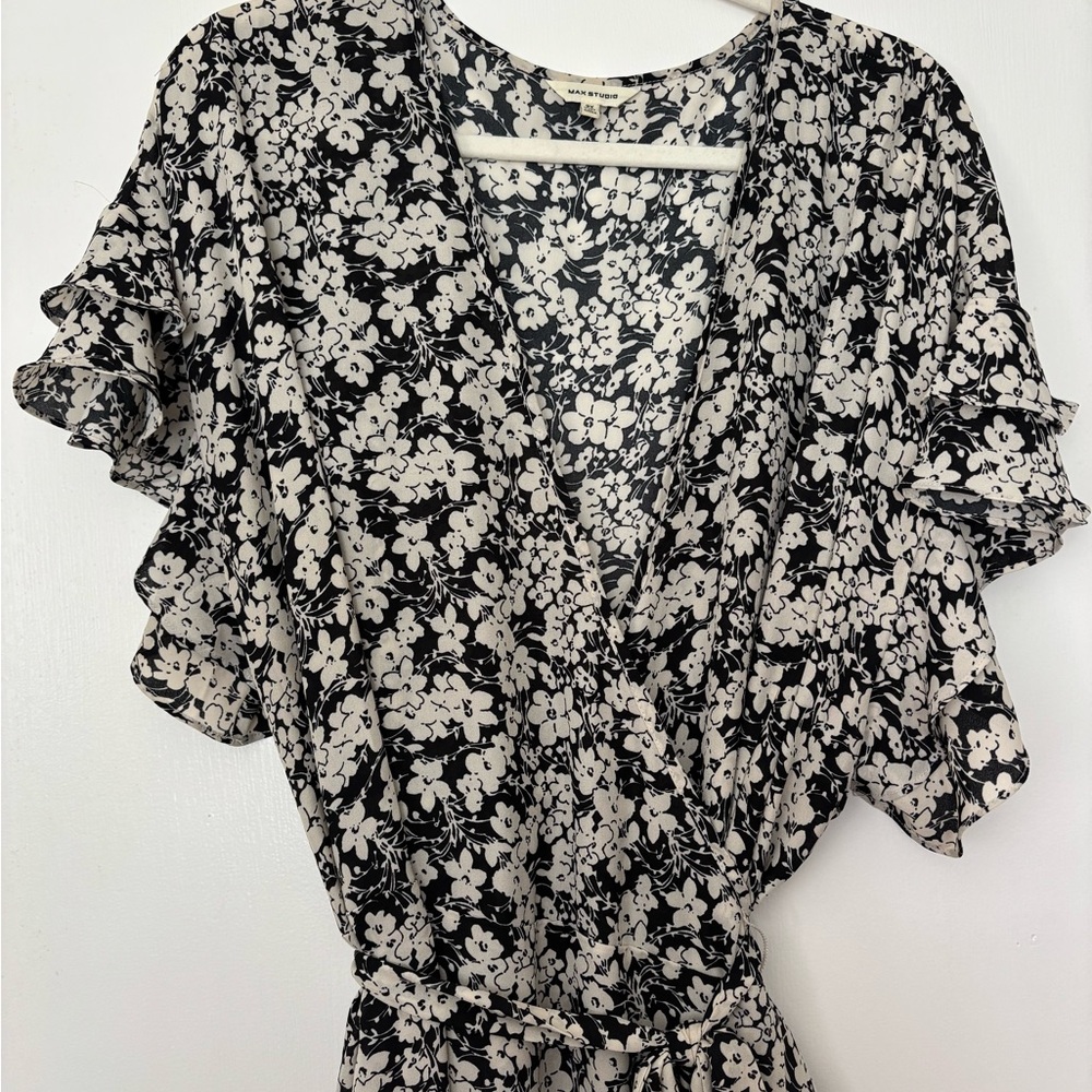 Black and White Floral Wrap Dress